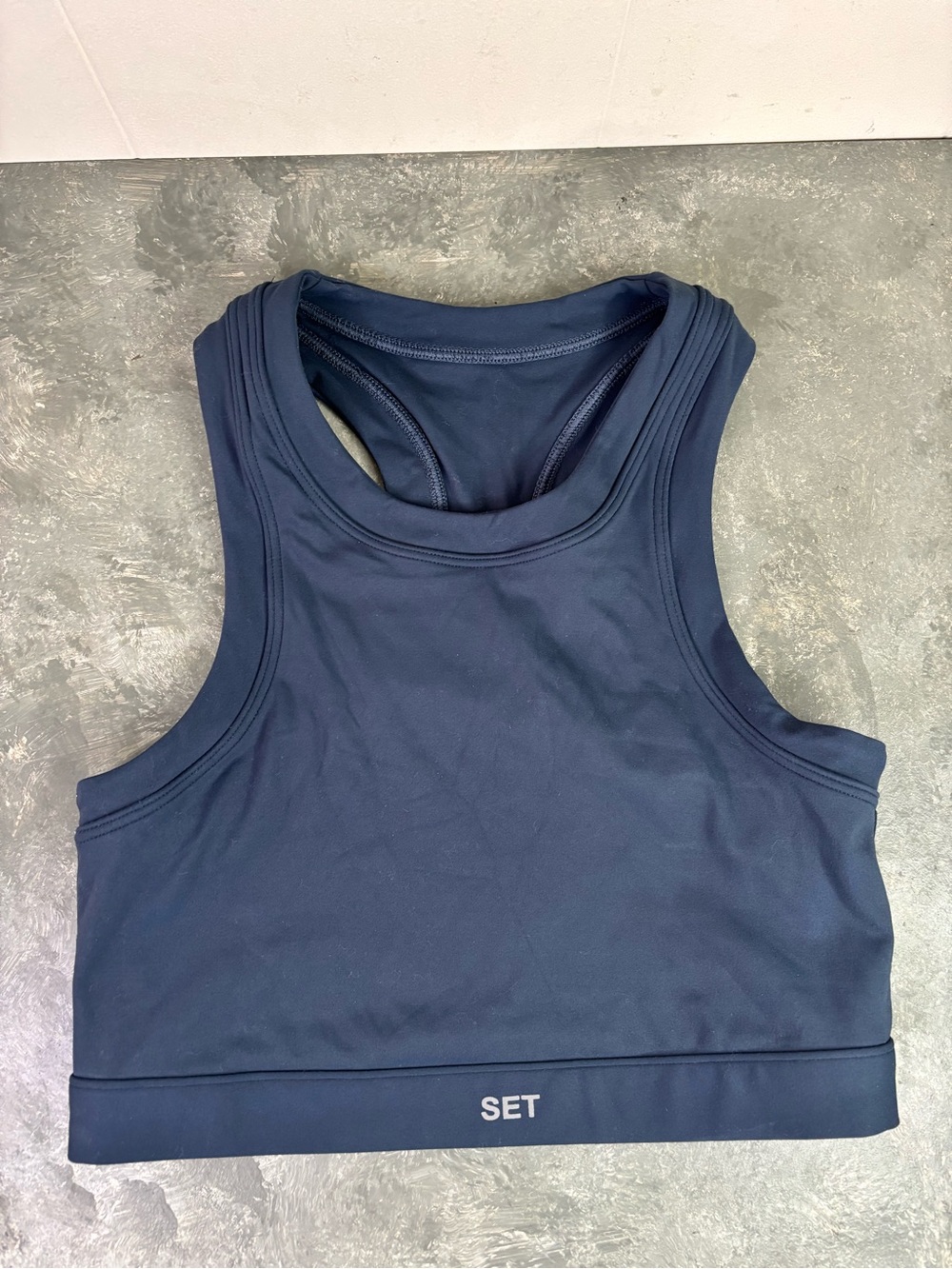 SET active high neck deep blue racerback long line sports bra L Athleisure gym - Picture 2 of 4